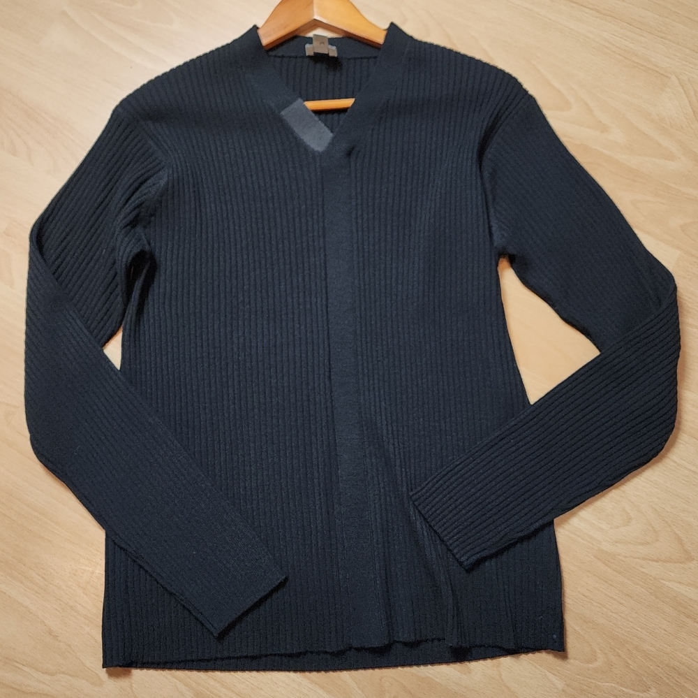Armani Wool Black RibbedV-Neck Sweater Men's Sz Medium Giorgio Armani Collezioni